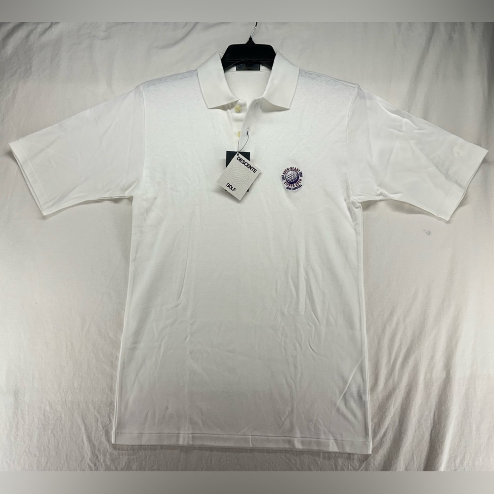 NEW Descente International Collection Men’s M Polo Shirt Golf White Open Heart
